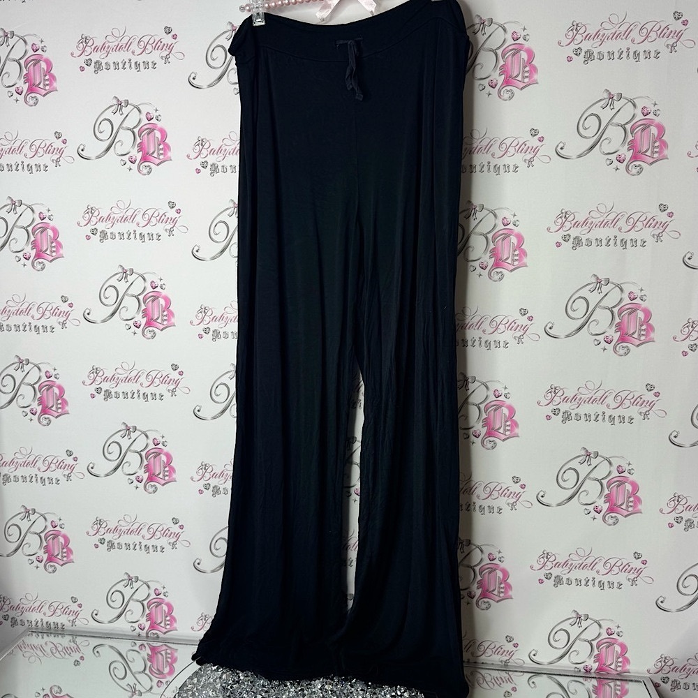 Kickee pants comfy lounge flare stretchy Black Wide-Leg Pants tie waist